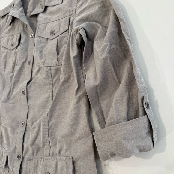 Vintage Chicos Linen Blend Military Style Jacket Womens Size 0 Small Taupe Brown - Picture 4 of 7